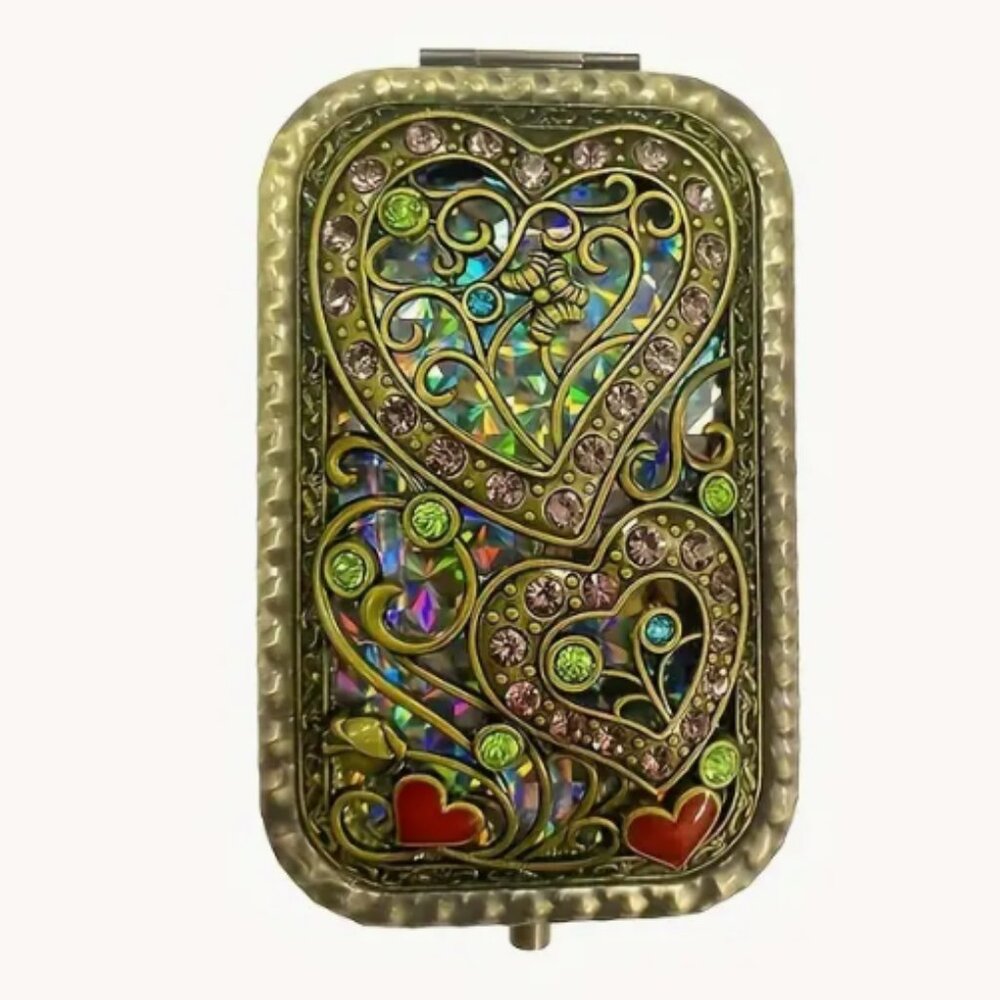 3D Flower Heart Design, Double Sided Vintage Handheld Compact Foldable Mirror